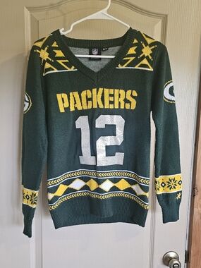NFL Team Apparel Green Bay Packers Glitter Sweater Aaron Rodgers Womens Size Med